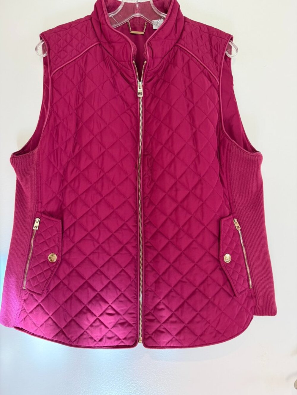 Chico's Berry Fuchsia Pink Quilted Zip Vest Gold Hardware Size 3